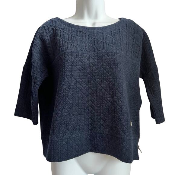 Lieblingsstück Tops - Lieblingsstuck Navy Blue 3/4 Sleeve Textured Quilted Top Scoop Neck Zip size S